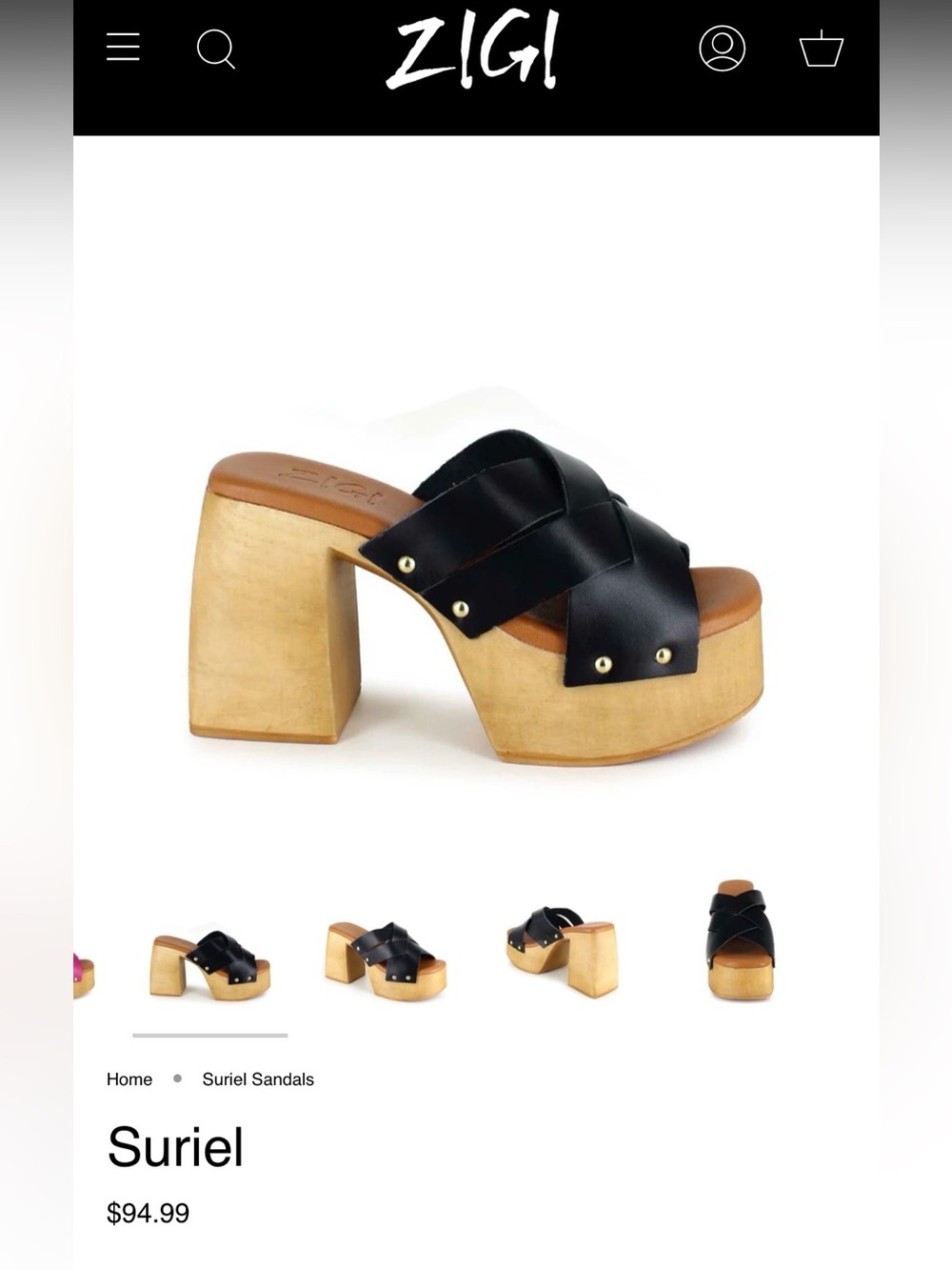 NWOT made in Spain Zigi NY Black Genuine Leather Platform Sandal Y2K inspired